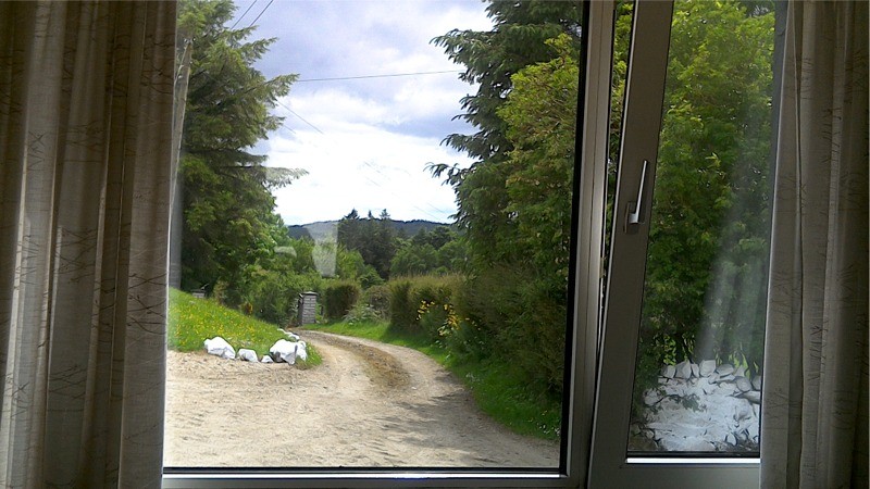 View through front window of Gapple Holiday Cottage, Rathmullan self-catering accommodation, County Donegal on the Wild Atlantic Way, Ireland